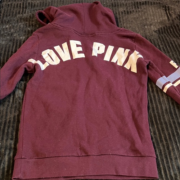 PINK Victoria's Secret Maroon Hoodie with White and Blue Accents - Picture 4 of 4
